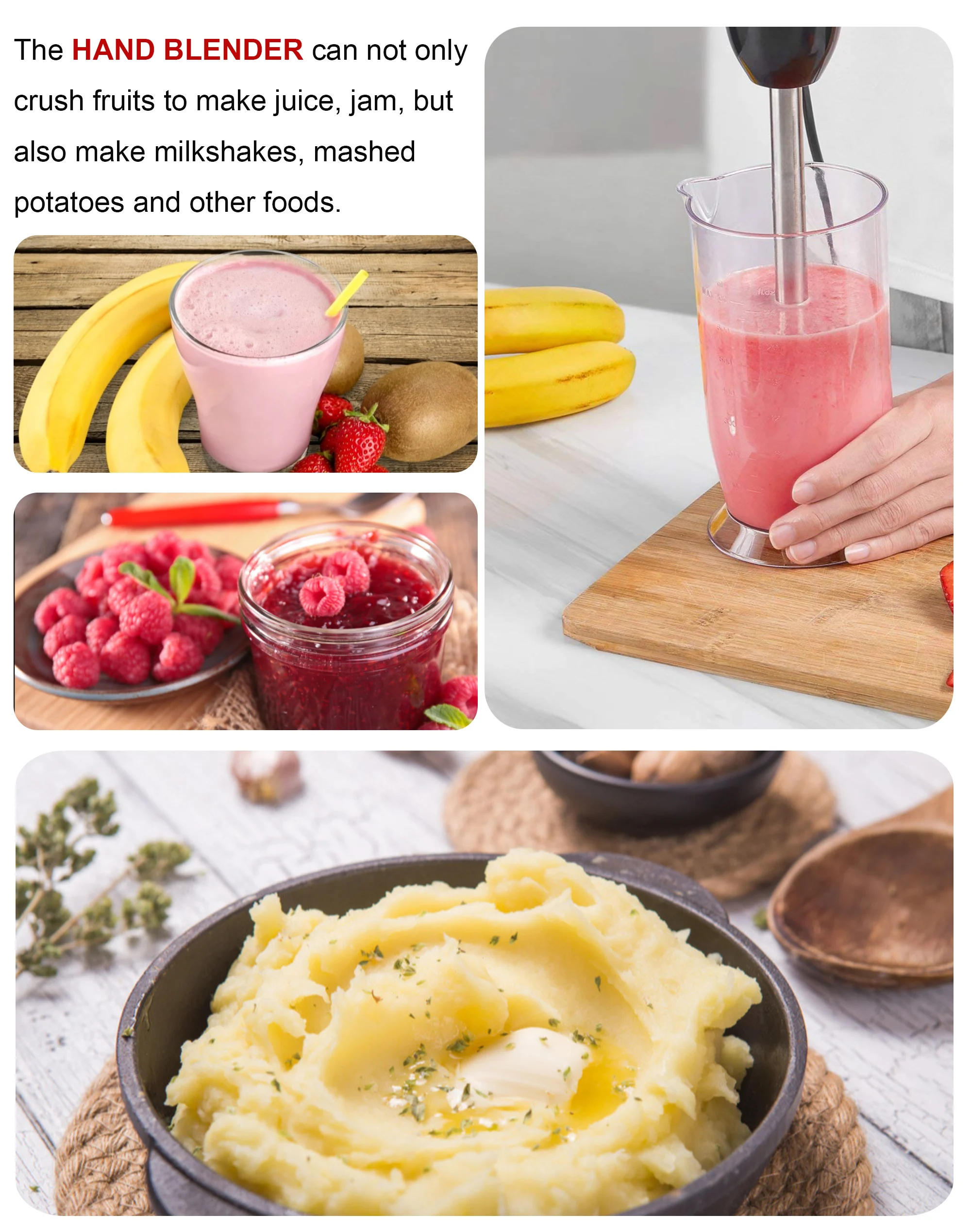 Description Picture 4 of item800W Hand Blender Immersion Electric Food Mixer Ice Crushing Kitchen Vegetable Meat Grinder Chopper Whisk Fruit Stirring Sonifer