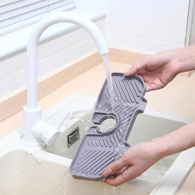 Description Picture 3 of item1pc-Kitchen Faucet Splash Pad Silicone Sink Faucet Splash Guard Mat Drain PadCountertop Protector for MultipurposeKitchenGadgets