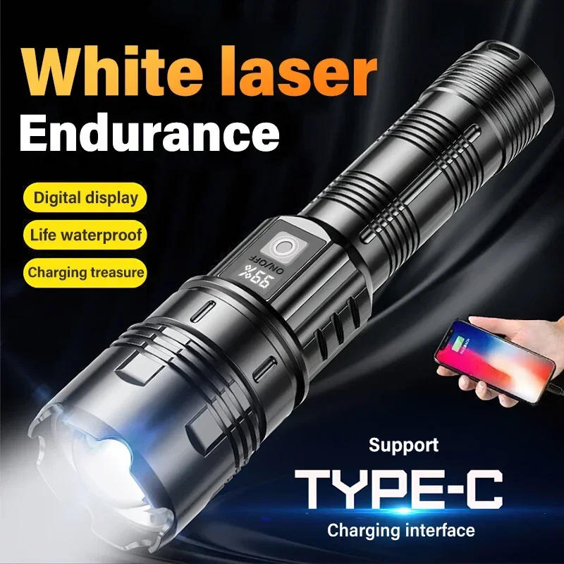 Description Picture 2 of itemHigh Power White Laser LED Flashlight USB Rechargeable Strong Light Tactical Torch with Power Display Camping Hunting Lantern