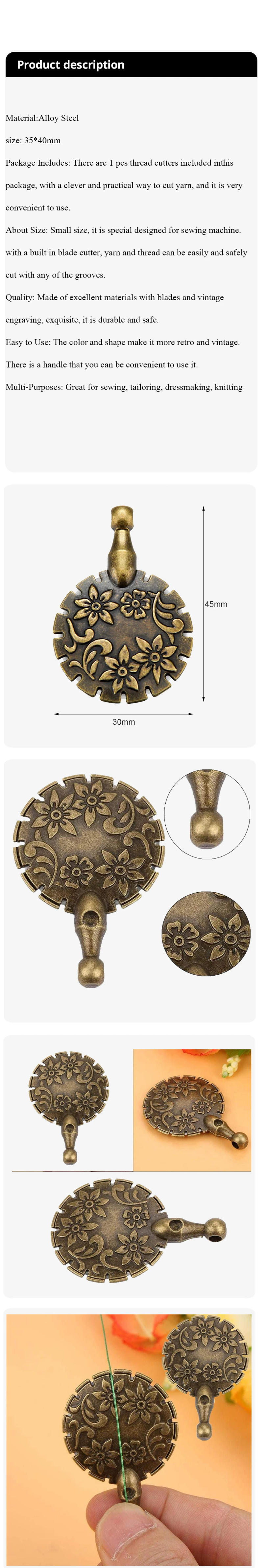 Description Picture 2 of itemVintage Thread Cutter Pendants Antique Thread Cutter Metal Yarn Cutter for Home Needlework DIY Craft Tools Sewing Supplies
