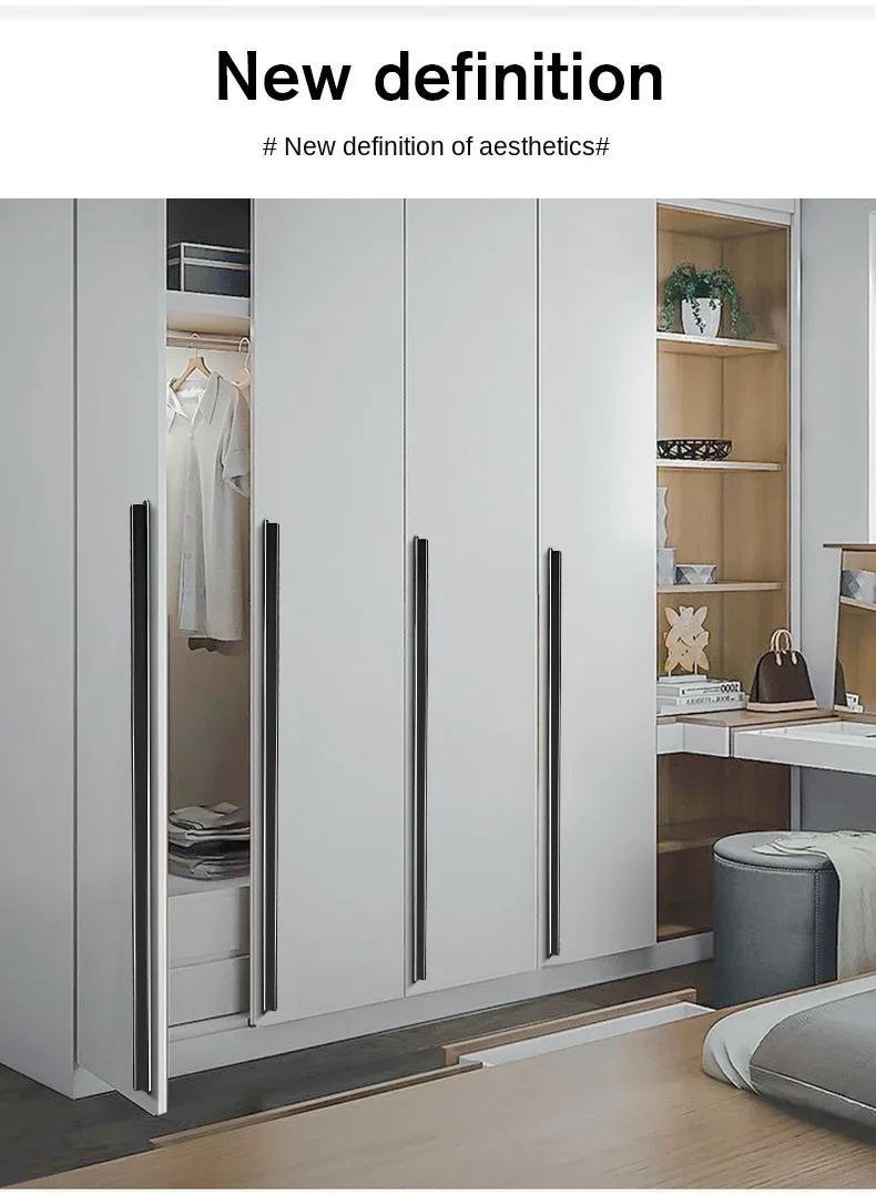 Description Picture 4 of itemCabinet Door Handle Black Modern Simple Cabinet Drawer Nordic Extended Wardrobe Door Handle Light Luxury Silver Edge