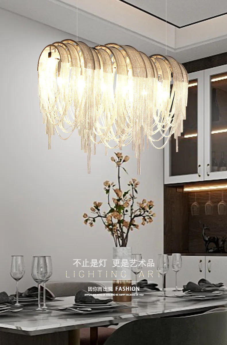 Description Picture 2 of itemItalian Style Living Room Aluminum Strip Tassel Pendant Lights Modern Home Decoration Restaurant LED Ceiling Lighting Fixtures