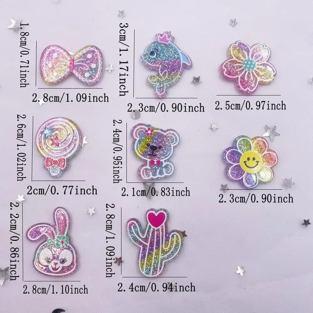 Description Picture 3 of item10PCS Colorful Glitter Rainbow Bear Rabbit Flower Dolphin Cactus Flatback Acrylic Sheet Miniature Pattern Applique DIY J332 A