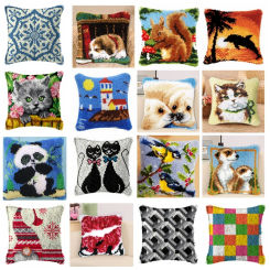 Animals Latch Hook Kit Mats Cushion Pillow DIY Crafts Outdoor Needlework Button Package Cushion Embroidery Latch Hook Rug Carpet