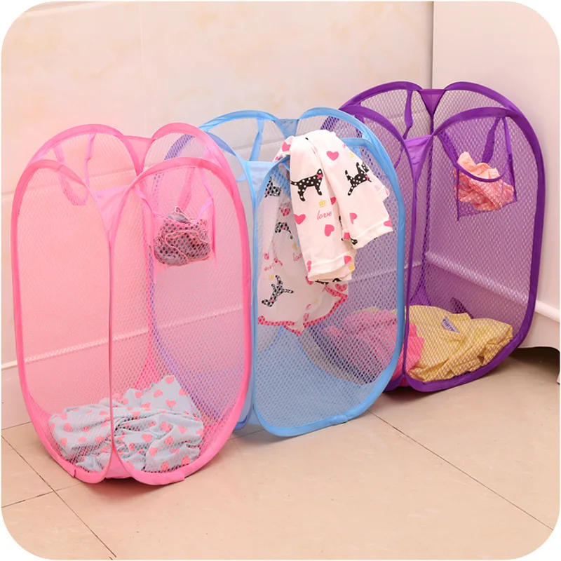 Description Picture 6 of itemFoldable Color Mesh Clothes Dirty Clothes Basket Household Mesh Dirty Clothes Basket Storage Basket Storage Bucket Laundry Baske