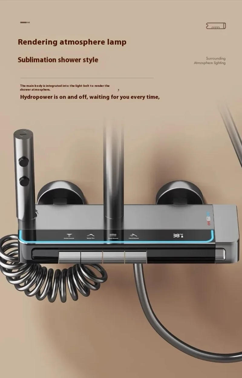 Description Picture 6 of item2024 Home Constant Temperature Bathroom Pressurized Shower set, Real-time Temperature Display, Copper Material, shower system