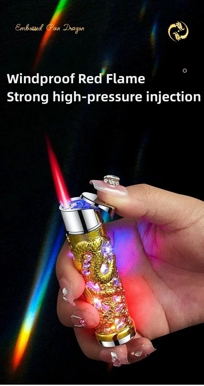 Description Picture 6 of itemMetal 3D Relief Dragon Lighter Windproof Butane Turbo Red Flame Women Portable Lighter Cigarette Accessories Trendy Men's Gift