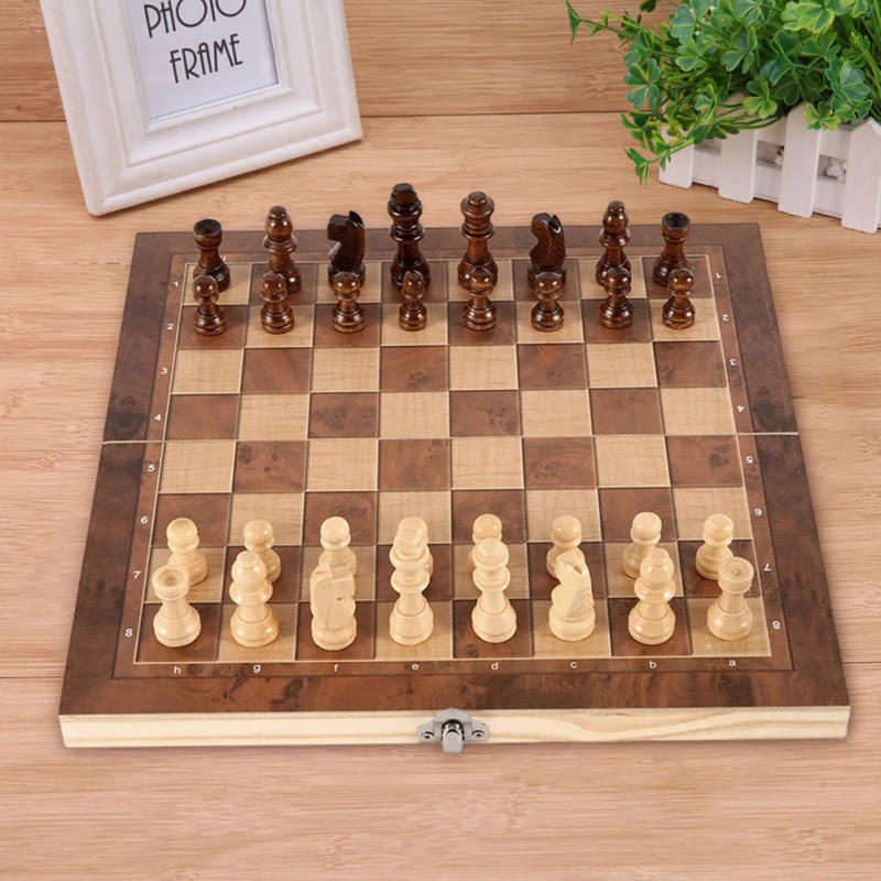 Description Picture 4 of item3 in 1 Chess Board Sets 29CM/24CM Folding Storage Wooden Exquisite Chess Set Travel Chess Sets for Chess Board Game 32 Chessman