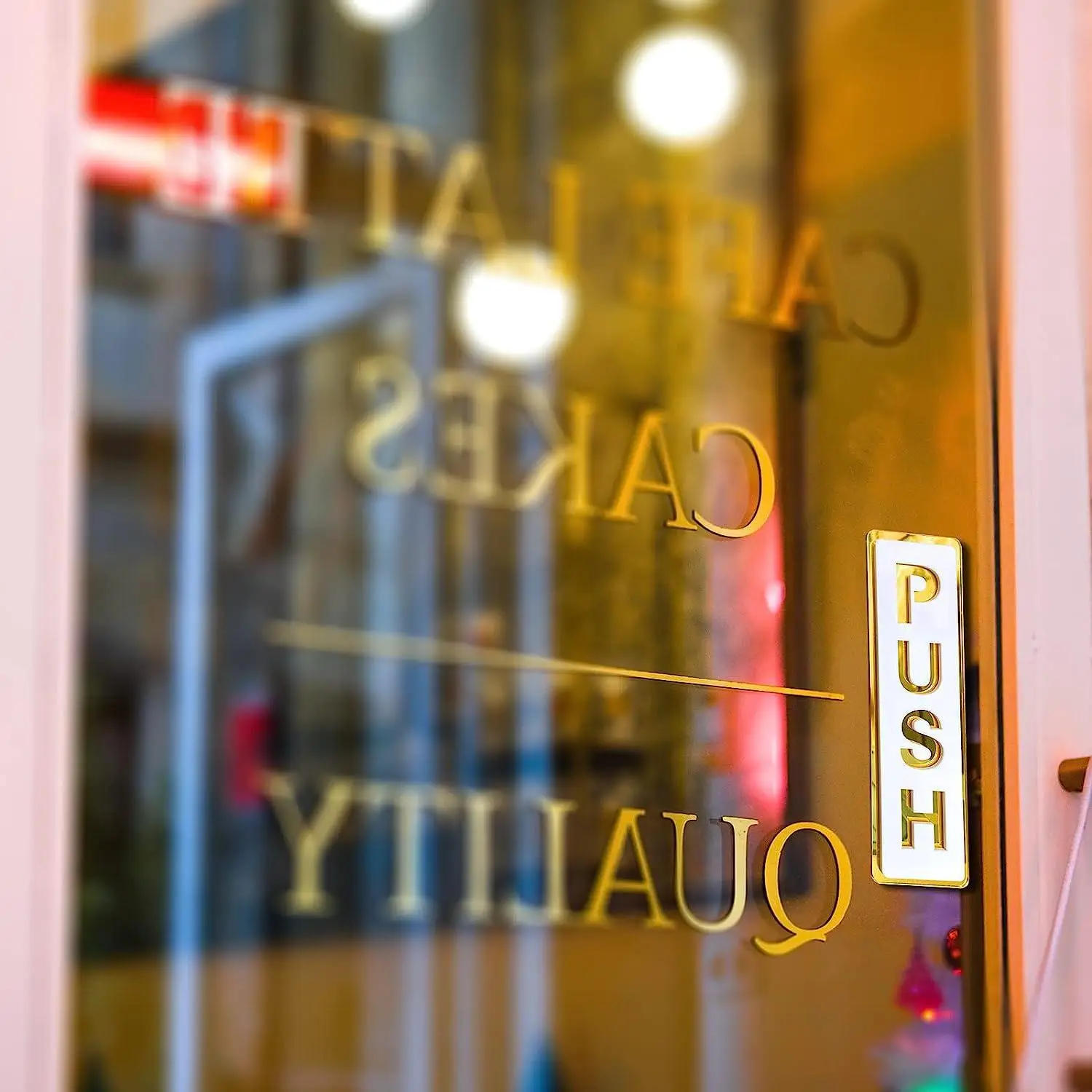 Description Picture 4 of item3D Push Pull Door Sign Mirror Sticker Letters Push and Pull Symbol Decal for Shop Hotel Restaurant Cafe Bank Mall Decoration