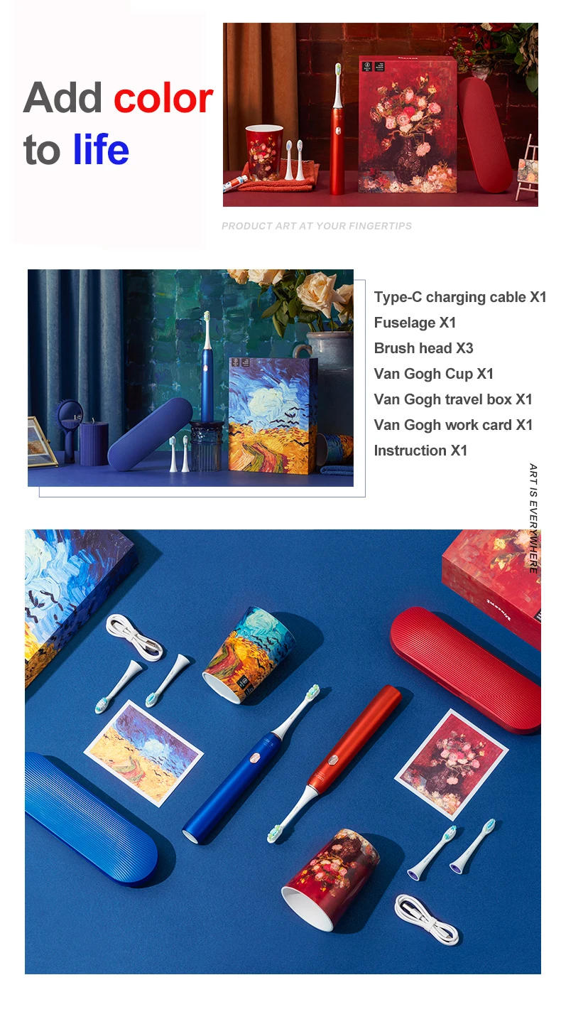 Description Picture 5 of itemSOOCAS Van Gogh X3U Electric Toothbrush Green Ultrasonic Sonic Tooth Brush Upgraded Type-c Fast Chargeable Adult IPX7 Waterproof