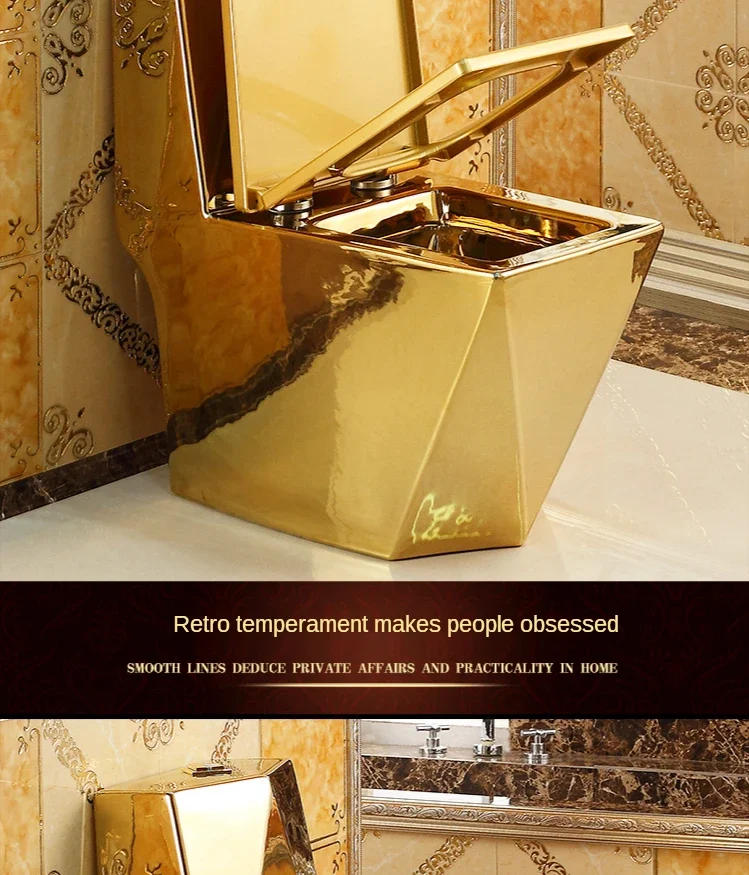 Description Picture 6 of itemArtistic Golden Diamonds Style One Piece Closestool Siphon Jet Fluishing S-Trap Floor Mounted Luxious Villa Bathroom Seat Toilet