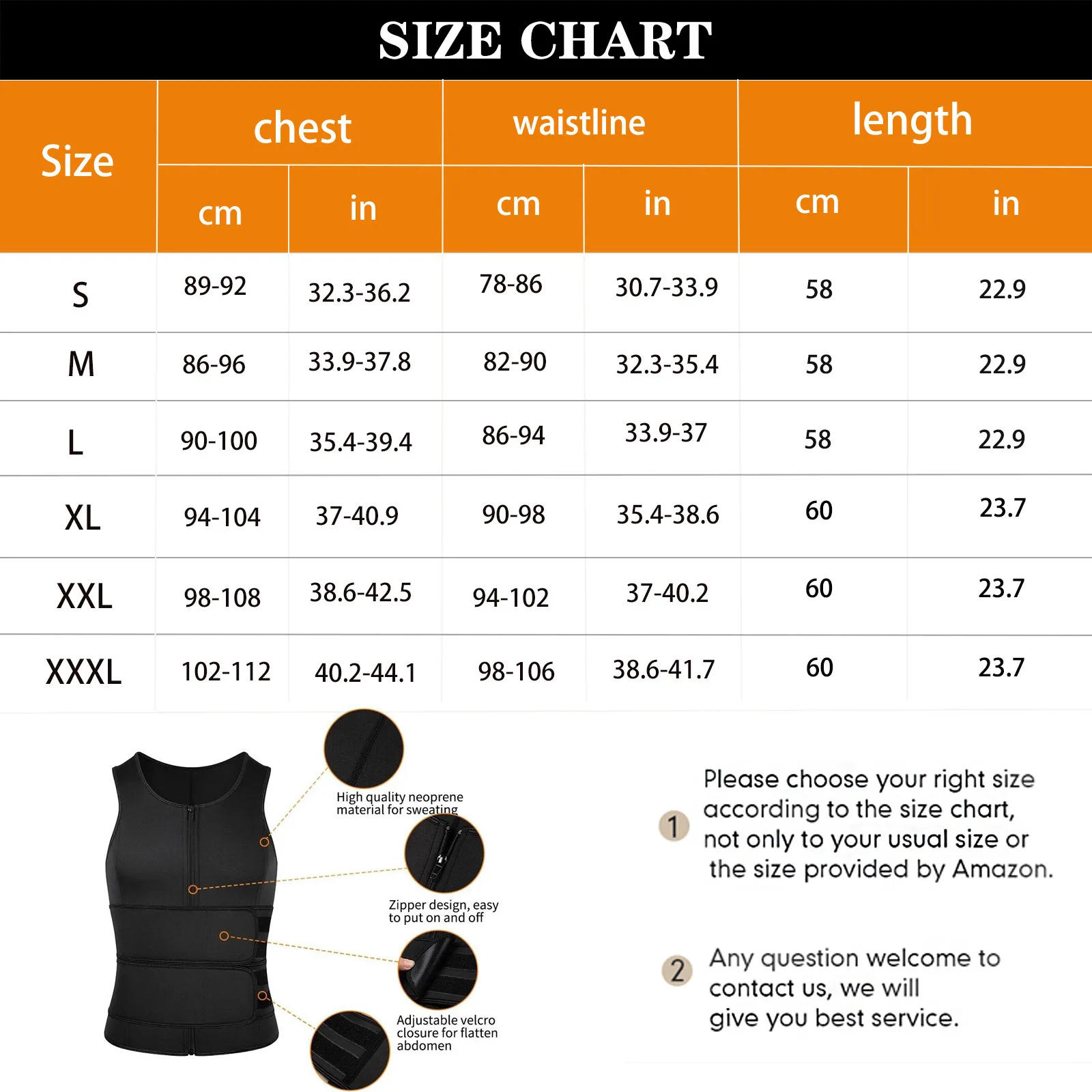 Description Picture 3 of item1pcs Men's corset Waist Trainer Men Slimming Body Shaper Vest Zipper Velcro Strap Correction Abdomen Tank Top Fitness Shapewear