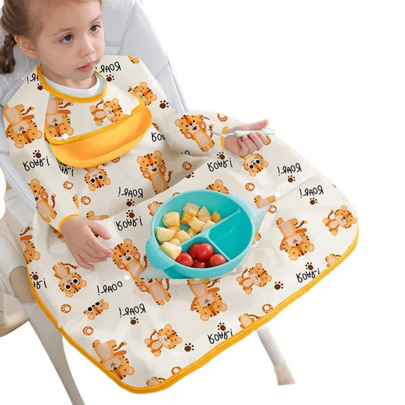 Description Picture 3 of item1-3 Year Baby Eat Complementary Bib Dining Chair Cover Integrated Water Proofing Feeding Apron Protect from Spills