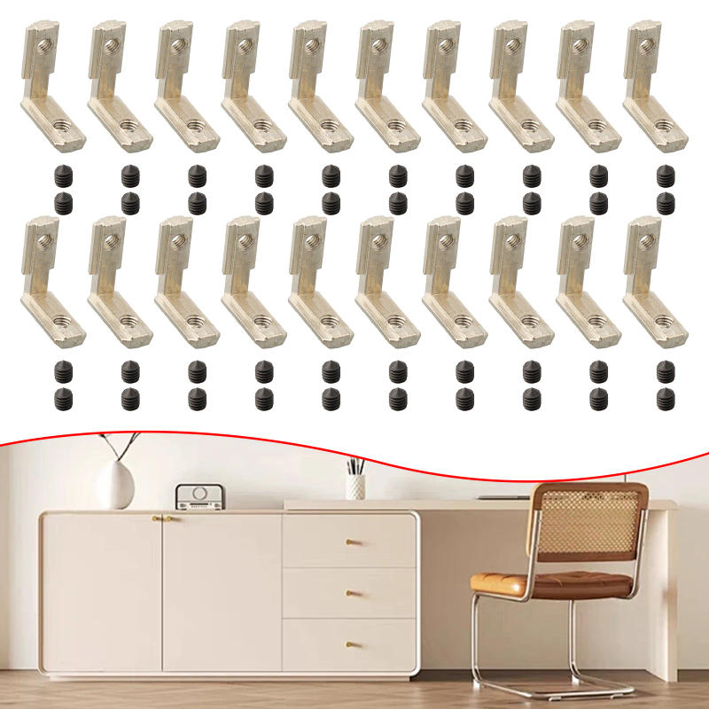 Description Picture 4 of item20pcs L-Shaped Corner Brackets T Slot Aluminum Profile Metal Corner Braces Right Angle Connector Support Furniture Hardware
