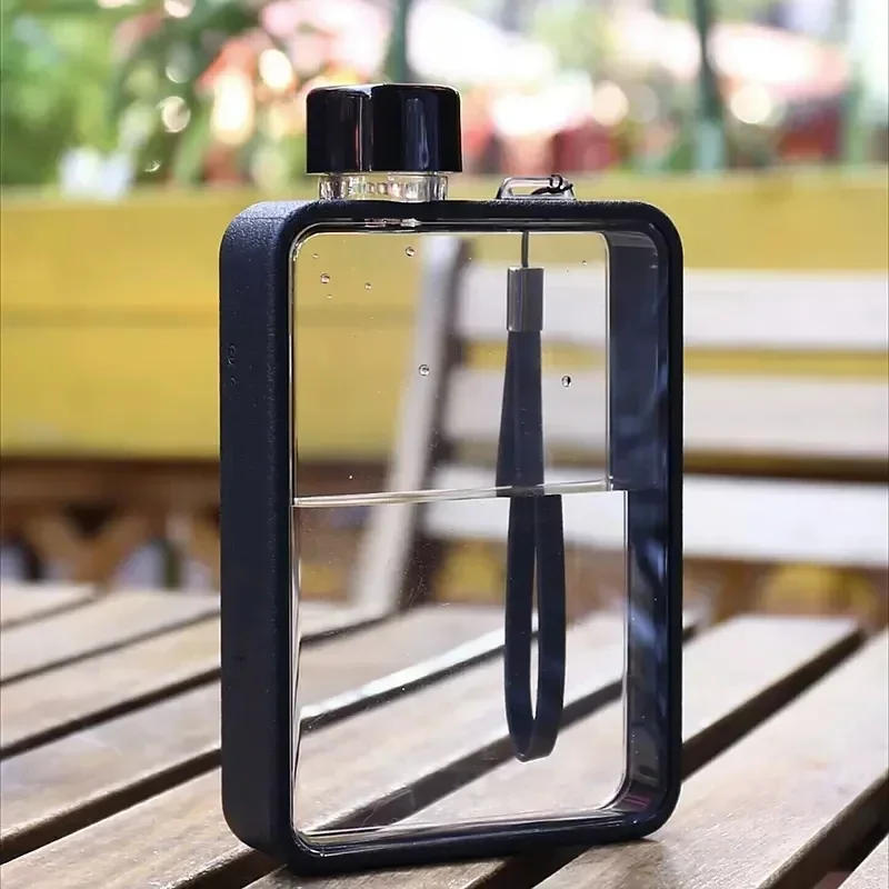 Description Picture 6 of item380ML Sports Water Bottle Portable Travel Flat Square Water Cup A5 Size Outdoor Fitness Transparent Kettle for Sports