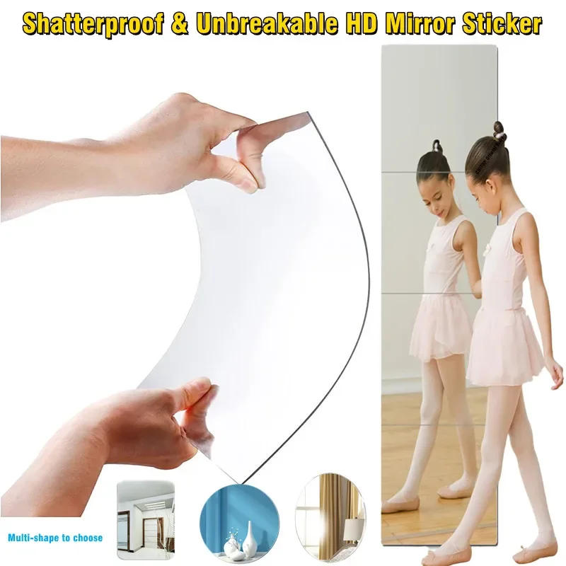 Description Picture 2 of itemHD Anti Fog Wall Mirror Sticker DIY Full Length Mirror Tiles Self Adhesive Shatterproof Non Glass Safety Mirror Sheets 2MM Thick