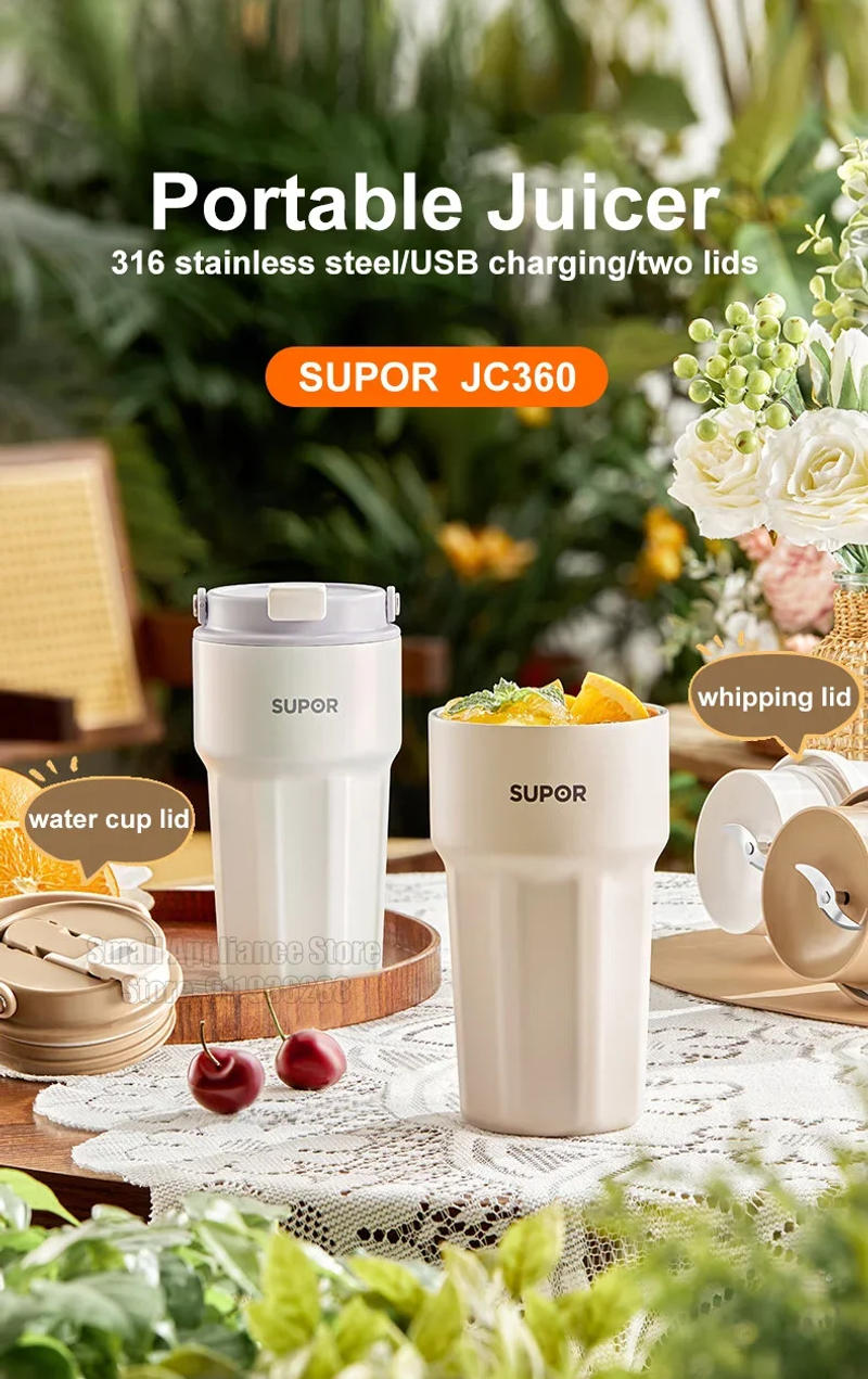 Description Picture 2 of itemSUPOR Double Lid USB Fruit Mixers Juicers Portable Electric Juicer Blender Fruit Juicer Cup Food Milkshake Juice Maker