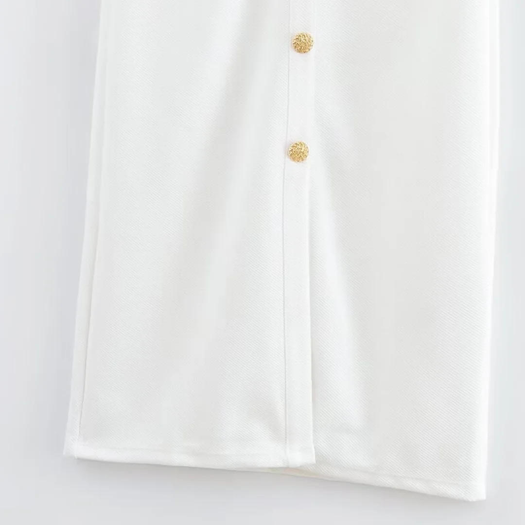 Description Picture 6 of itemTRAF Dress for Women Fashion Summer New Fold Sleeveless V-neck Single Breasted Midi Dresses French Chic Female Evening Clothing