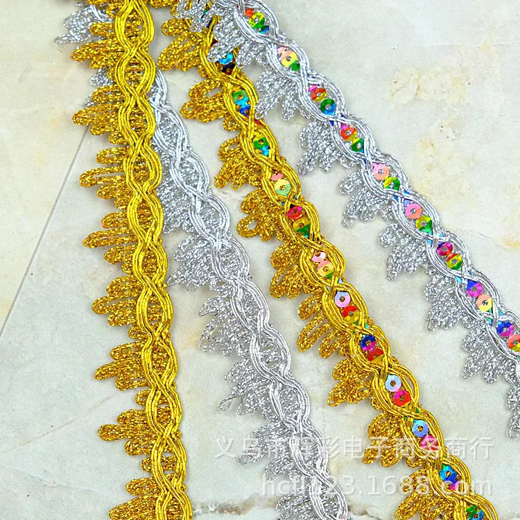 Description Picture 6 of item13 Meters Sequined Woven Straps Lace Gold and Silver Mountain Lace Dance Clothing Accessories Beaded Decorative Edge 2.3cm Wide