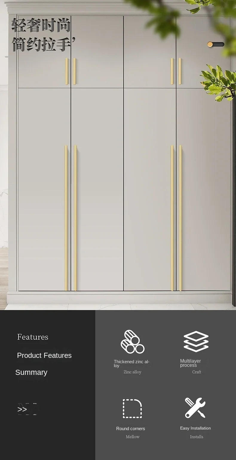 Description Picture 2 of itemModern Extended Bedroom Wardrobe Gold Handle Cabinet Door Handle Drawer Black Furniture Knob Grey Home Decoration