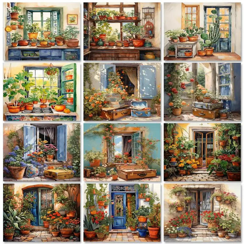 Description Picture 2 of itemGATYZTORY Frame Diy Painting By Numbers Garden Landscape Picture On Number Moon Acrylic Paint On Canvas Personalized Gift