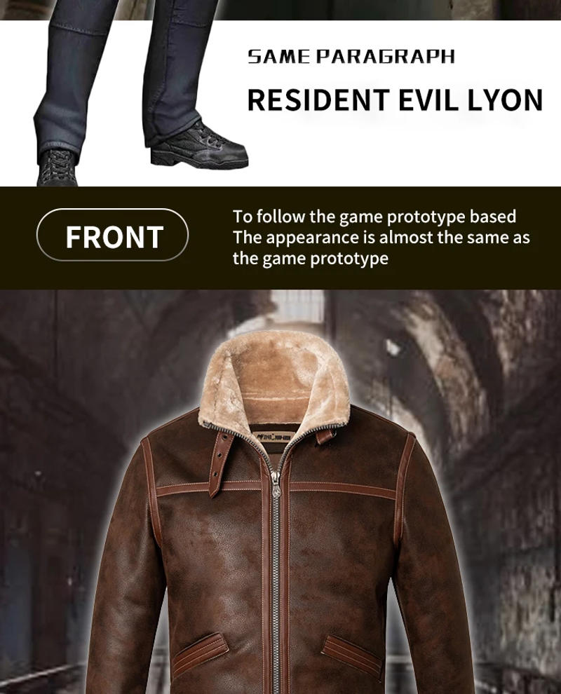 Description Picture 3 of itemResident Evil leather jacket, casual PU leather jacket for men, motorcycle wear casaca de cuero hombre jaqueta masculina