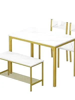 Description Picture 3 of item4-person Dining Table Set, 43.3-inch Kitchen Dining Table Set, 2-person Bench Dining Room Set with Storage Rack