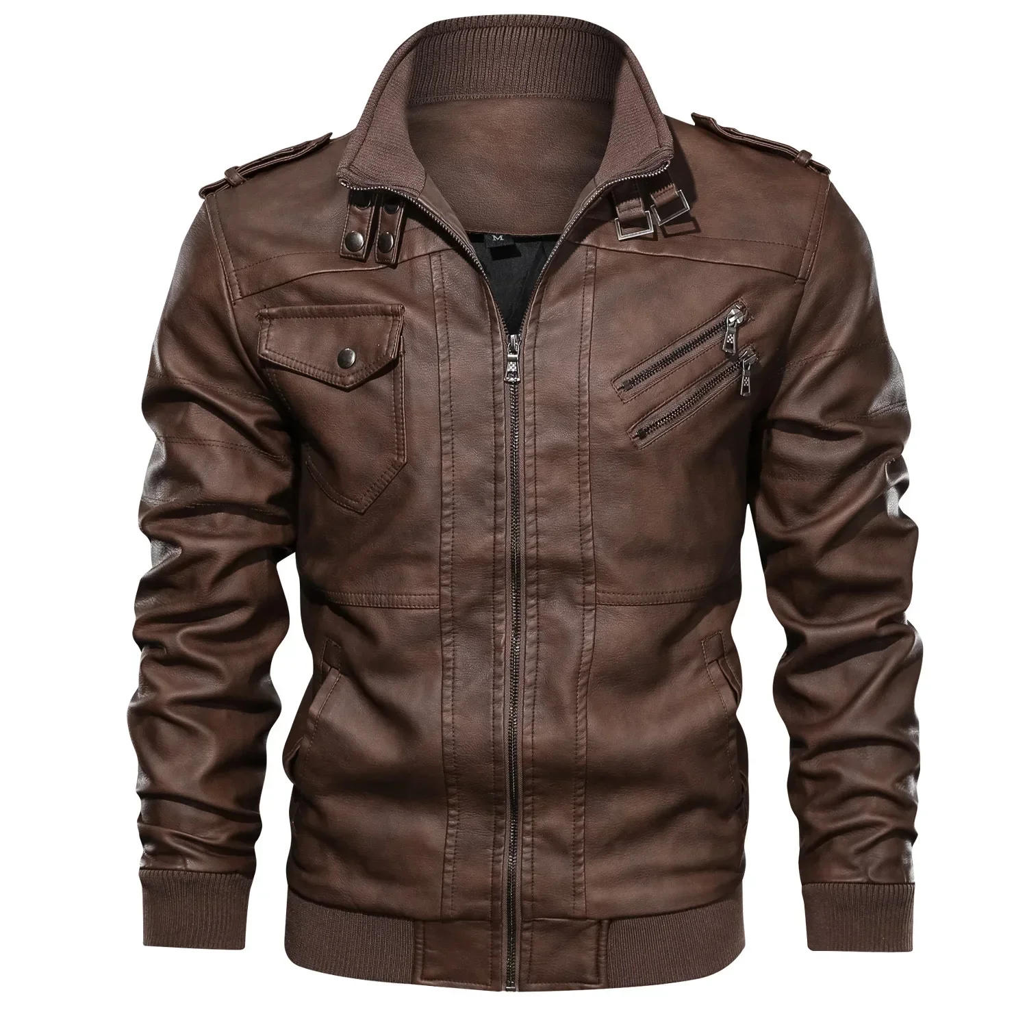 Description Picture 2 of item2023 Autumn and Winter Men's Detachable Hooded Knitted Hat PU Leather Coat Large Casual Motorcycle Leather Coat