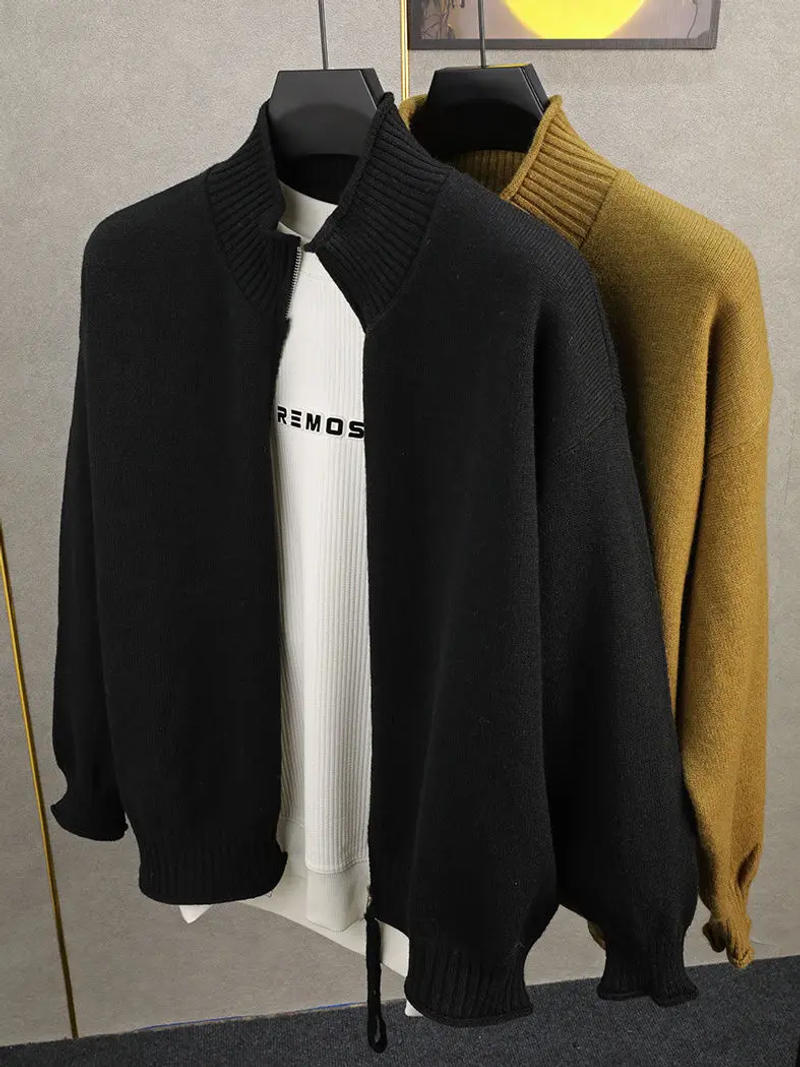 Description Picture 2 of itemAmerican Trendy Brand Sweater Coat Men's Autumn/Winter Zipper Stand Up Neck Lazy Style Jacket Knitted Cardigan Female Clothing