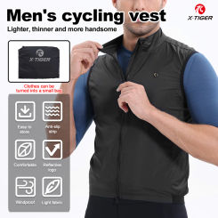 X-TIGER Men Jerseys Windproof Lightweight Cycling Sleeveless Jacket  Bike Uniform Bicycle Jersey Clothing Vest behind Breathable