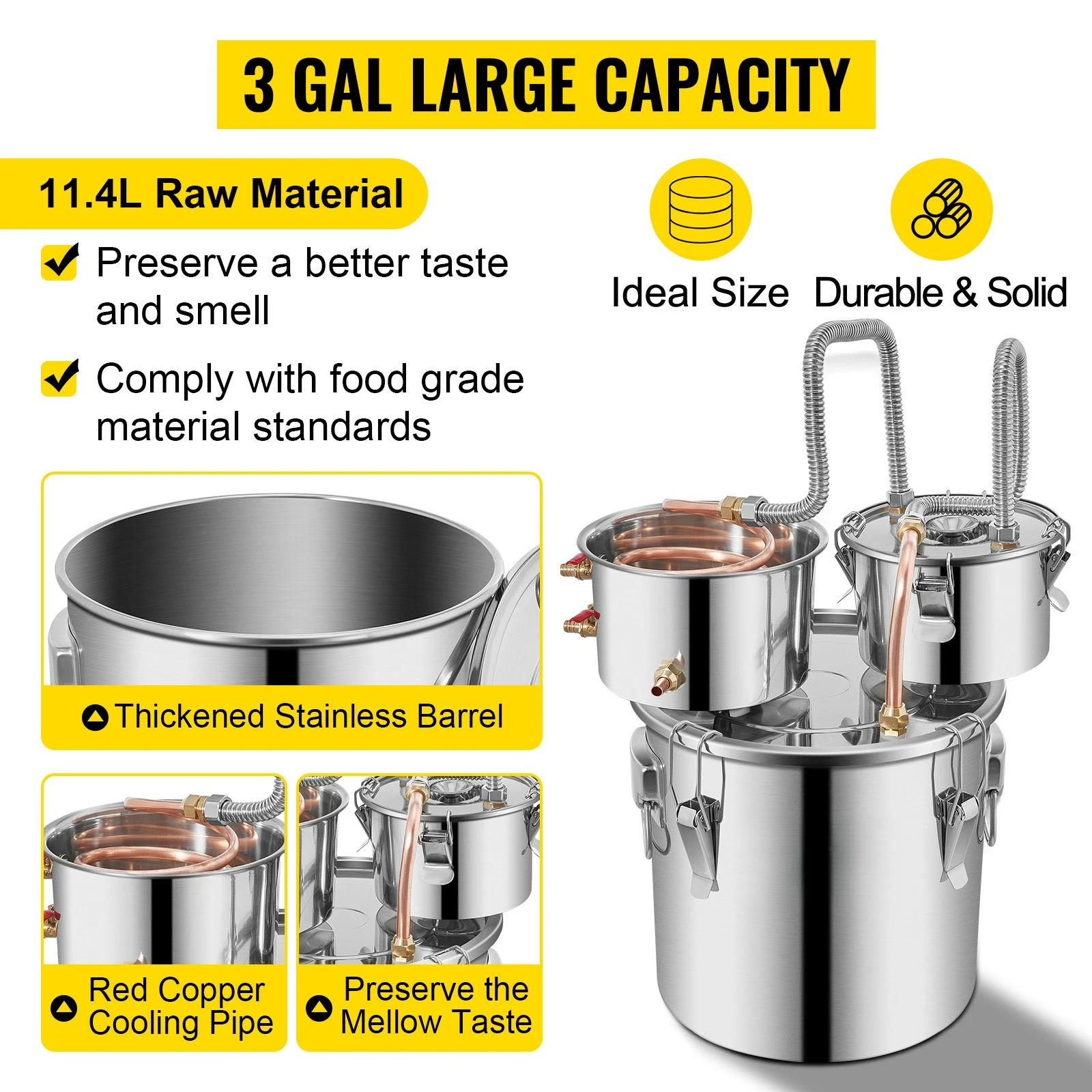 Description Picture 4 of item12L 20L 30L 50L Alcohol Brewing Distiller DIY Moonshine Apparatus Stainless Steel Still Whisky Beer Brandy Home Appliance