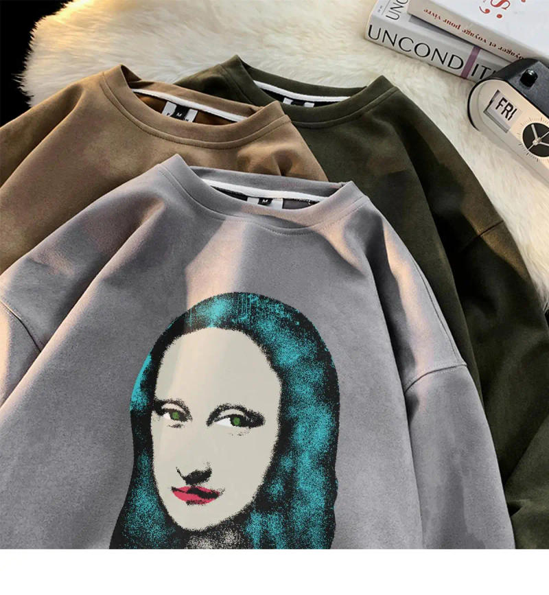 Description Picture 4 of itemMen Quality Suede Sweatshirts Vintage American Streetwear Fashion Brand Loose Style Hoodies O-neck Male Graphic Clothing