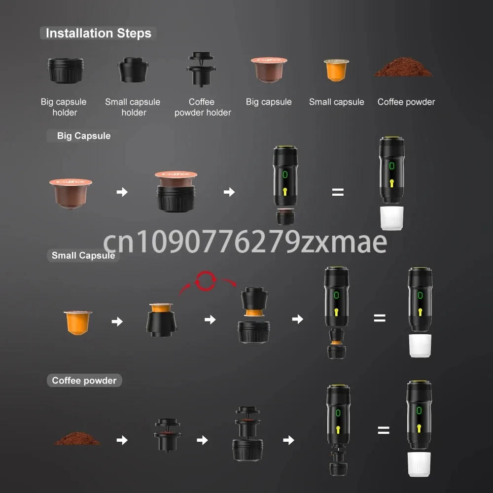 Description Picture 2 of itemPortable Wireless Espresso Coffee Maker Electric Coffee Machine 19Bar Automatic Heating Fit Nespresso Capsule Pods Ground Coffee