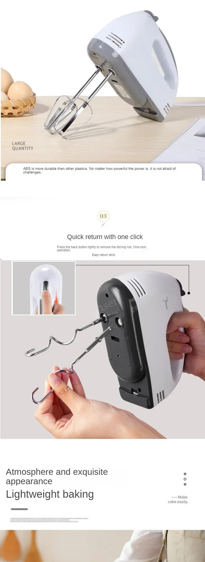 Description Picture 6 of itemElectric Hand Mixer 7 Speed Stainless Steel Egg-Whisk Electric Mixer, Includes 2 Beaters & 2 Dough Hooks, Robust & Easy-Clean