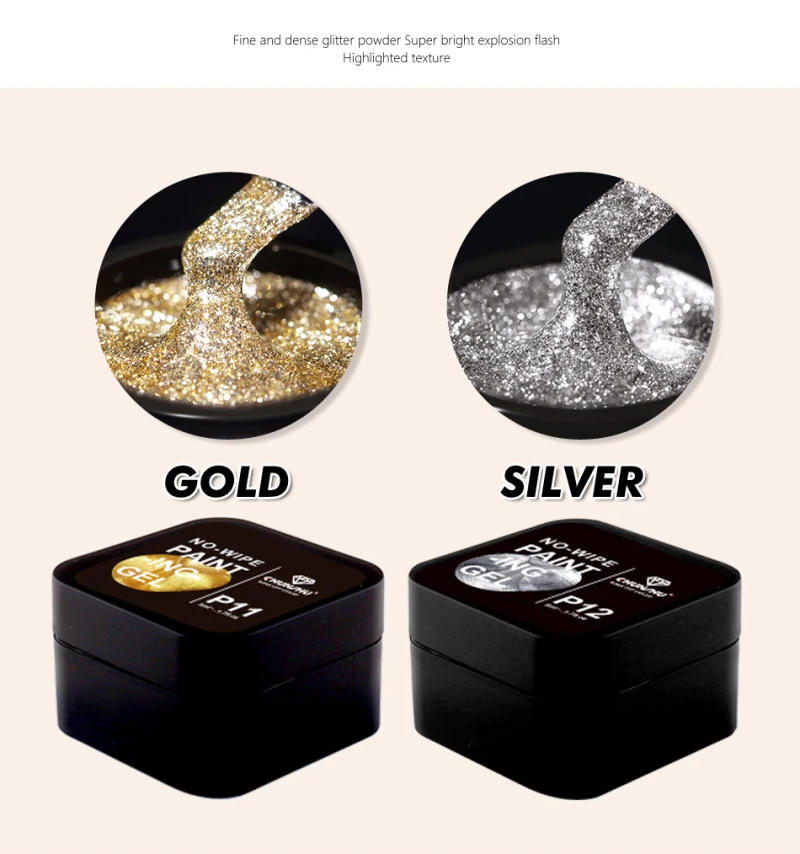 Description Picture 5 of itemCHUNSHU High Density Platinum Gel Nail Polish Semi-solid 5G Reflective Gold Silver Glitter Paint Nail Art Gel Drawing Liner Tool