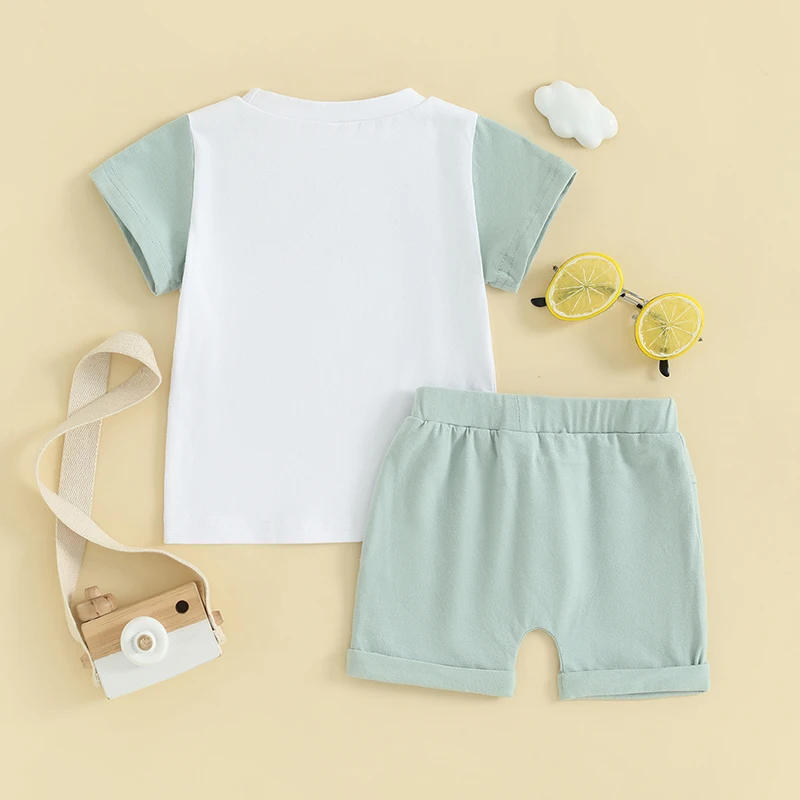 Description Picture 3 of itemBaby Shorts Set Short Sleeve Crew Neck Letters Print T-shirt with Shorts 2-piece Outfit