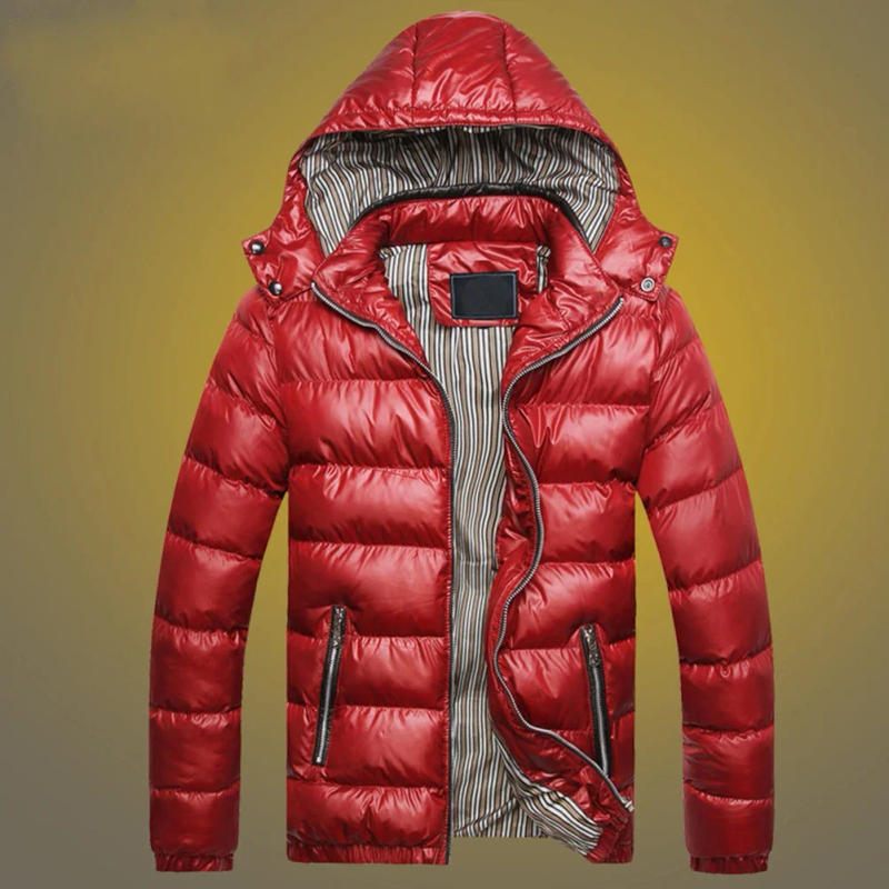 Description Picture 5 of itemNew Arrival Winter Men Solid Color Hooded Long Sleeve Zip Up Pocket Down Jacket Quilted Coat Solid Color Mens Hooded Parkas