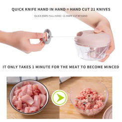 1pc Pink/Blue/Green 500ML/900ML Household Kitchen Garlic Chopper Mashed Hand Pulled Meat Grinder Multifunctional Vegetable