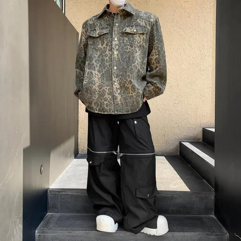 Description Picture 5 of itemHigh Street Men's Jackets Vintage Lapel Leopard Printing Contrast Color Large Pockets Baggy Male Top New Tide 9C4973