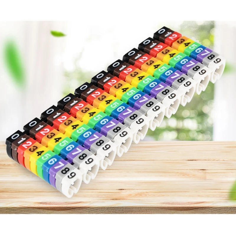 Description Picture 6 of item100pcs/Lot Cable Marker M Type CAT Digital Number Tube Cable Protector 6 Clip Network Ethernet Wire Number Snap Type Color