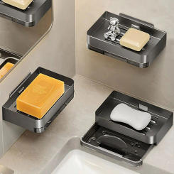 soap Holder Soap Rack Tray Wall Mounted Soap Dish Punch-free Drain Soap Tray Soap Storage Rack For Home Bathroom Accessories