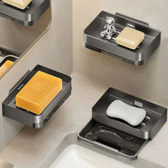 soap Holder Soap Rack Tray Wall Mounted Soap Dish Punch-free Drain Soap Tray Soap Storage Rack For Home  Bathroom Accessories