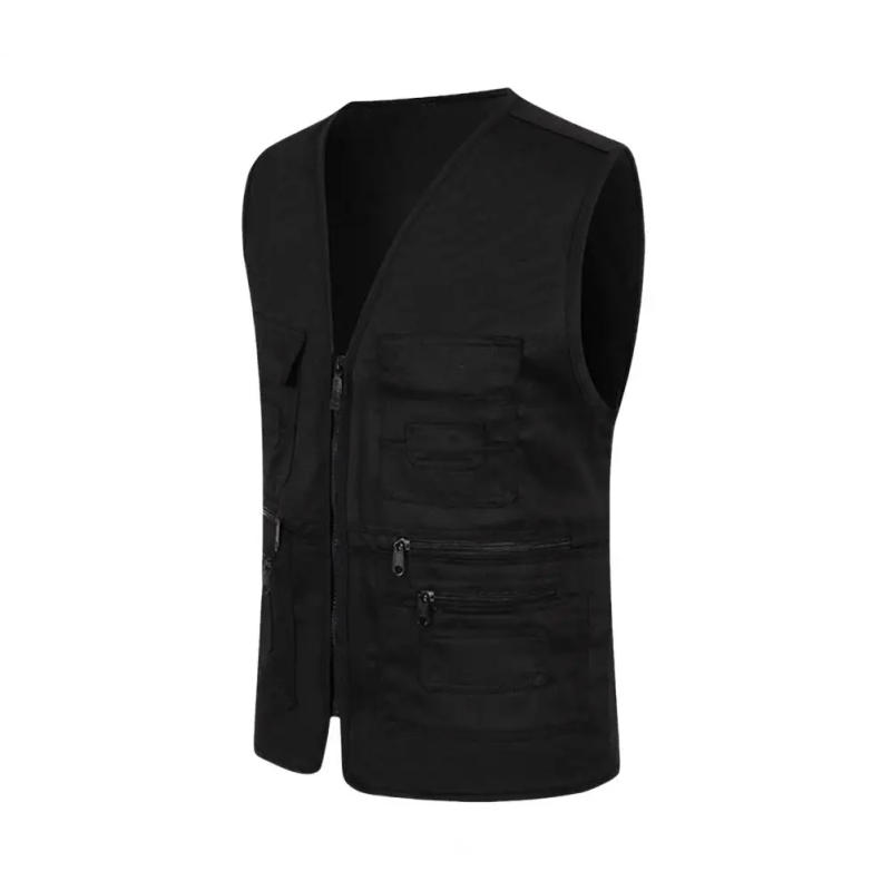 Description Picture 4 of itemZipper Closure Waistcoat Cargo Waistcoat Men Men's Summer Cargo Waistcoat with Multi Pockets V-neck Sleeveless Sports Vest Solid