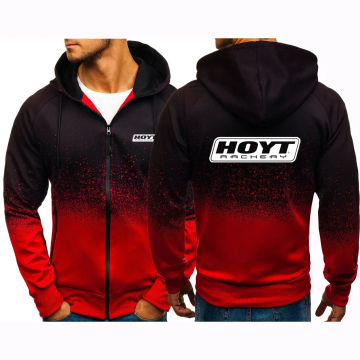 2024 Men New Hoyt Archery Fashion Hoodies Casual Harajuku Gradient Color Cardigan Coat Sweatshirts Zipper Jacket Sportswear