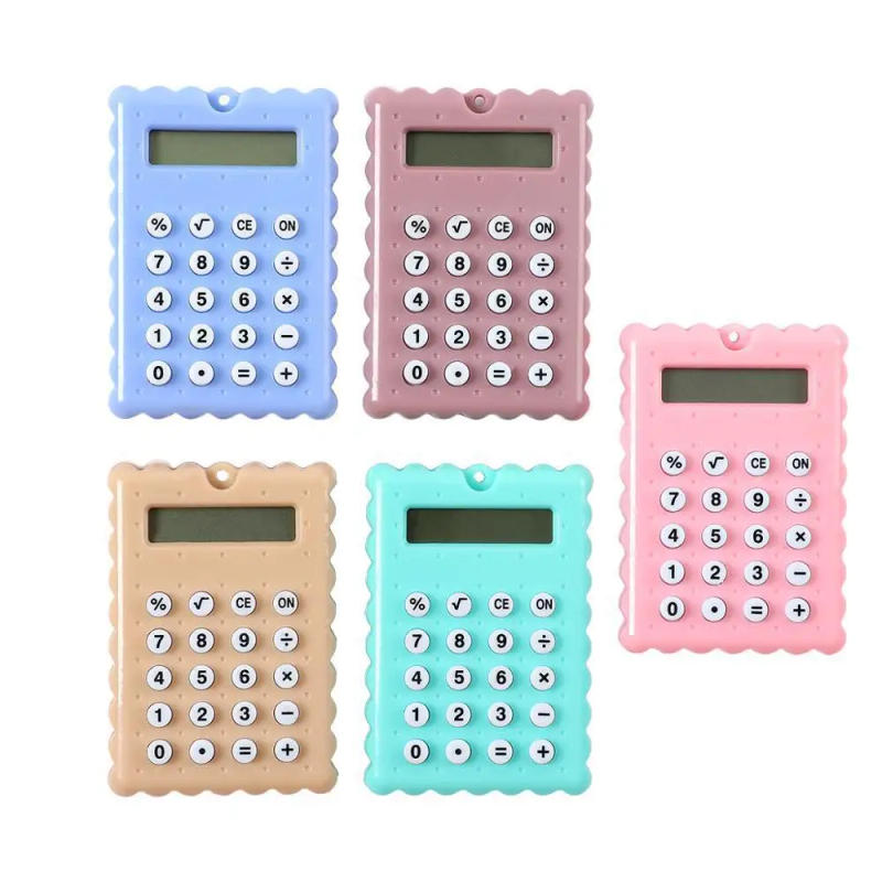 Description Picture 2 of itemMini Digit Calculator Portable Kawaii Pocket Square Cute Biscuit Shape Display Candy Color Cartoon Creative Office Supplies