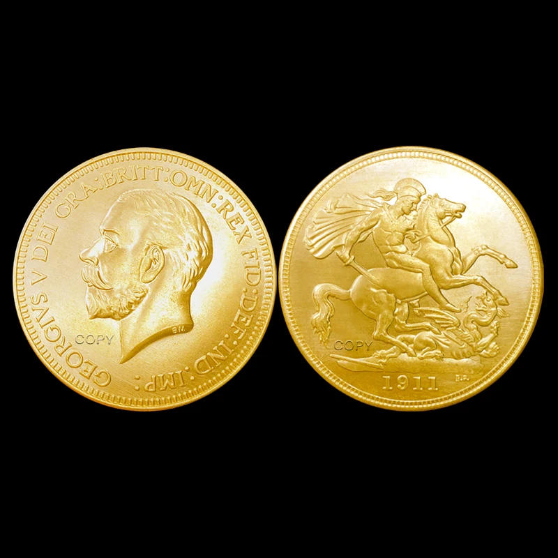 Description Picture 2 of itemUK 1911 King George V 5 Pounds Horse Sword Knight Gold/Silver Coin, Home Decoration Crafts, Original Challenge Medal, Gift