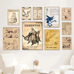 1pc Harry Potter Magical Creatures Dragon Poster Stickers Home Decor Aesthetic Art Mural Room Decor Digital Painting Living Room
