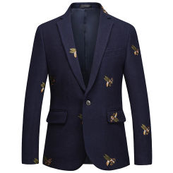 New Boutique Fashion Embroidery Men's Casual Business Blazer Male Slim Suit Jacket Navy Blue Wedding Banquet Coat Male