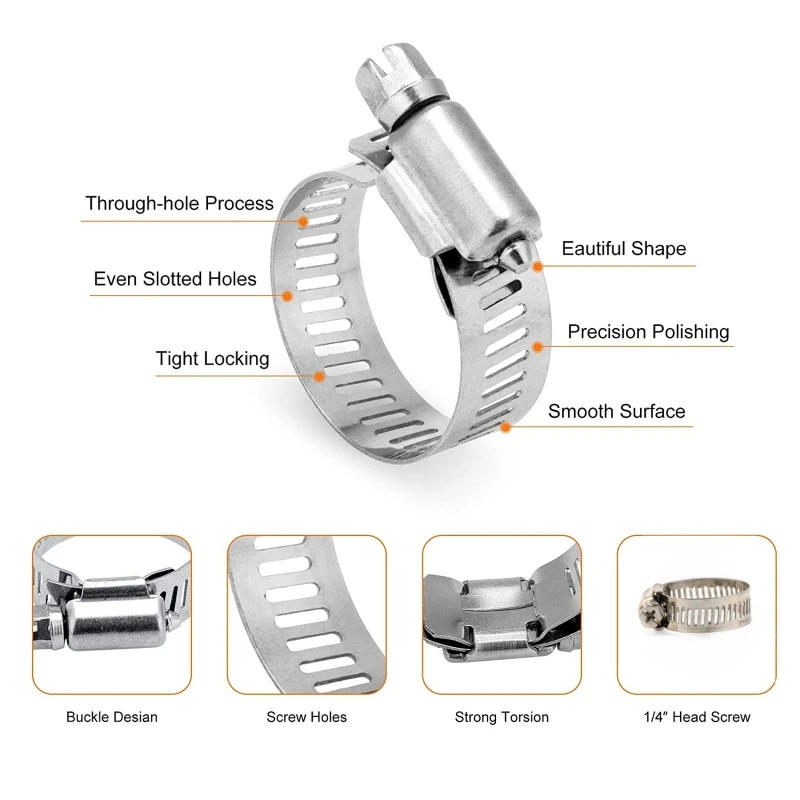 Description Picture 3 of item60 Pcs Stainless Steel Worm Gear Hose Clamp 0.24-1.49'' Hose Clamps Rust-proof Dropship