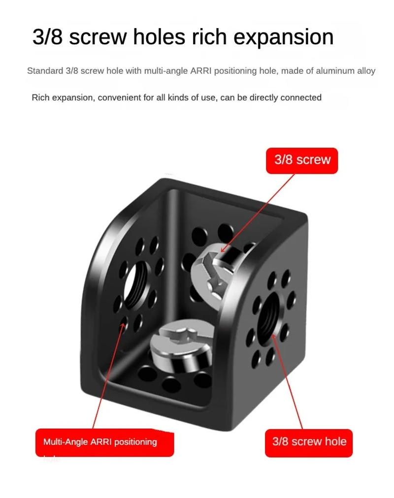 Description Picture 4 of itemFEICHAO 3/8" Triangle Square Expansion Mount Side Screw Hole ARRI for DSLR Camera Cage Video Plate Monitor Bracket Cube Adapter